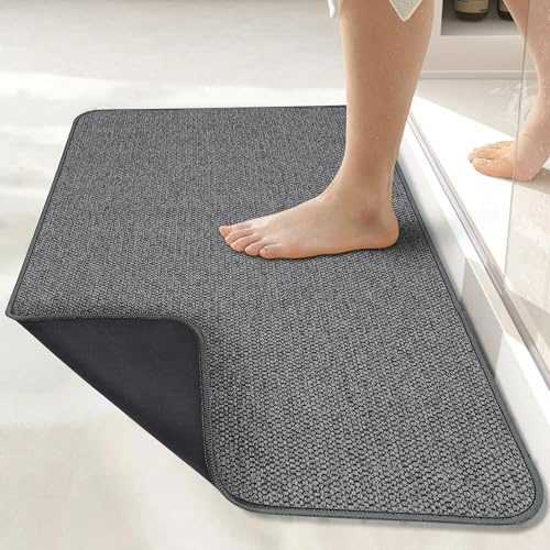 Rutschfeste Badematte Waschbar Badvorleger Badezimmerteppich: Dünn 40 x 60 cm Absorbierende Badteppich Rutschfest Waschbar- Schnelltrocknend Duschvorleger für Badezimmer Badewanne und Toilette Grau