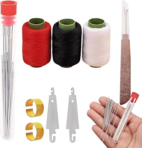 37PCS Sewing Tool Set, Durable Big Eye Needles Set & Sewing Tool Storage Bag, 25 Steel Needles,Thread Ripper,Thimble,Threaders and Color Threads, Portable DIY Crafting Kit (34PCS)