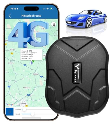 Winnes 4G GPS Tracker Localizzatore GPS per Auto con SIM Integrata Magnetico Batteria 5000mAh Impermeabile IP65 Anti-Furto,Geo-Fence, App Tracking in Tempo Reale, Abbonamento Richiesto