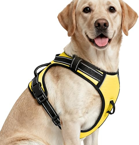 No Pull Dog Harness, No Chock Reflective Adjustable Soft Padded Pet Vest with Easy Control Handle, Easy Wearing with Stylish, Reinforced Knot, 2 Buckles