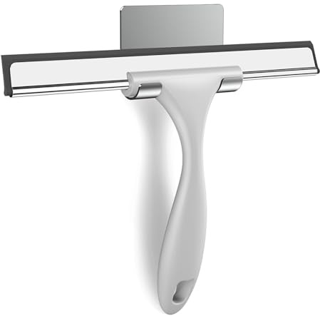 SetSail Shower Squeegee for Glass Doors, 25cm, Grey | All-Purpose Window Squeegee,Leaves No Water Marks,rust-free,Comfortable Handle,With Adhesive Hook