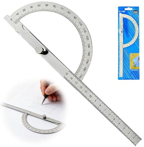 Winkelmesser Metall 0-180° Edelstahl Goniometer,Präzisions-Winkellehre Mit Feststellschraube & Lineal-Skala, Universal-Winkelmesser,Gradmesser Für Tischler, Schule, Diy, Malerei & Zeichnen (150 Mm)