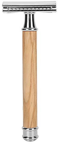 Brrnoo Doppelseitiges Manuelles Rasiermesser mit Holzgriff, Eng Anliegendes Rasiermesser (SILVER)