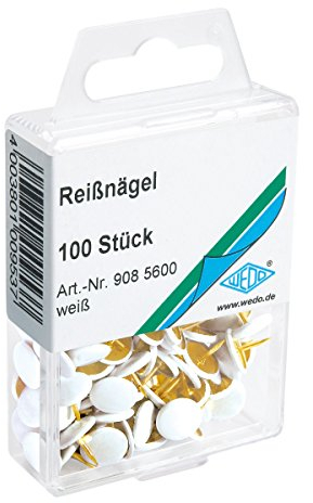 Wedo 9085600 Reißnägel (Kopfdurchmesser 10 mm, undurchdrückbar überkapselt) 100 Stück, weiß