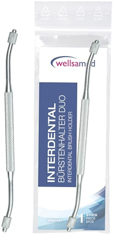 wellsamed Interdentalbürstenhalter Duo, mit abgewinkeltem Kopf, Silber, zur effektiven Reinigung der Zahnzwischenräume