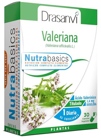 DRASANVI NUTRABASICS VALERIANA - Ayuda a mantener la calidad del SUEÑO y al sistema digestivo - VEGANO - SIN GLUTEN - 30 cápsulas vegetales