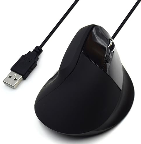 Ewent Souris Ergonomique Verticale USB-A Optique, Récepteur Ultra-Compact,Plug&Play,600/800/1200/1800 DPI ajustables,6 Contrôles,pour Droitier, PC,Ordinateur,Portable,Mac, Câble de 1,25 m de long,Noir