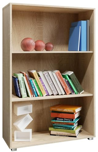 Casaria® Bücherregal 3 Fächer 115x60x28cm Höhenverstellbare Böden Holz Offen Modern Stehend Arbeitszimmer Büro Wohnzimmer Standregal Regal Vela Eiche