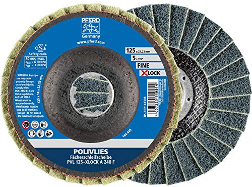 PFERD TOOLS POLIVLIES-Fächerscheibe, 5 Stück, 125mm, A240, fein, X-LOCK (22,23 mm), 44694213 – für schnelle und komfortable Werkzeugwechsel, scheiben-ø 125 mm