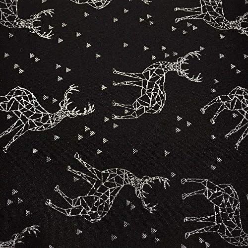 Kt KILOtela - Polsterstoff - Dekostoff Weihnachten - Jacquard mit silbernen Lurexfäden - 280 cm breite - Meterware ab 0,5 m - Preis gilt für 0,5 m | Rentiere - Schwarz, Silber