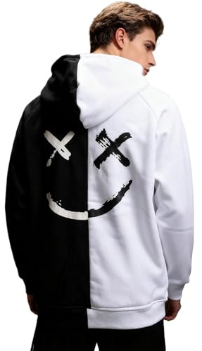 KENAIJING Sweat à Capuche pour Homme Hip-Hop en Coton Streetwear Veste Zippé à Capuche Outdoor Patchwork (Noir Blanc, L)