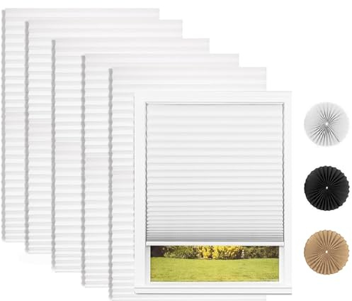 Changshade 6 Pack Temporary Shades, Pleated Paper Blinds for Indoor Windows Cut to Size Adhesive Paper Shades No Tools No Drilling for Office, Bedroom, Living Room,36 W x 72 H,White