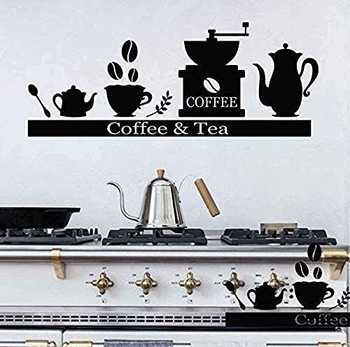 Vinyl Wall Sticker Mural DIY Sticker Coffee Pot Tea Cup Holder Shelf Coffee Style Wall Railing Kitchen Decoration 57X23Cm