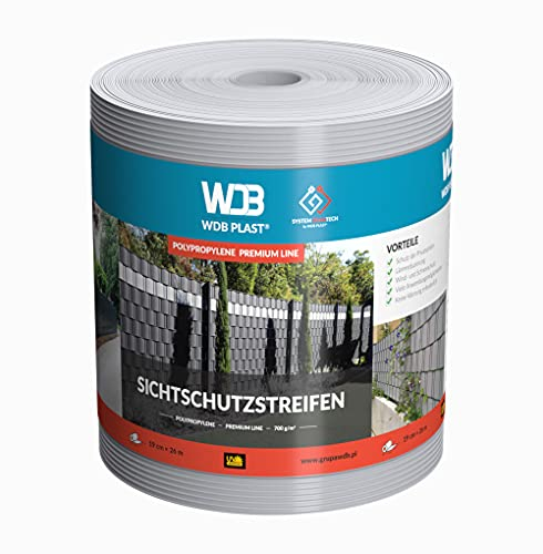 WDB Bandes Brise-Vue en polypropylène Rigide de qualité supérieure pour Panneaux à Double Fil - Brise-Vue en polypropylène pour clôture de Jardin et clôture Double Fil - 26 m x 19 cm - Gris