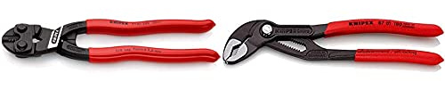 Knipex Cobolt® Compact Bolt Cutter Black atramentized, Plastic Coated 200 mm 71 01 200 & Knipex Cobra® High-Tech Water Pump Pliers Grey atramentized, with Non-Slip Plastic Coating 180 mm 87 01 180