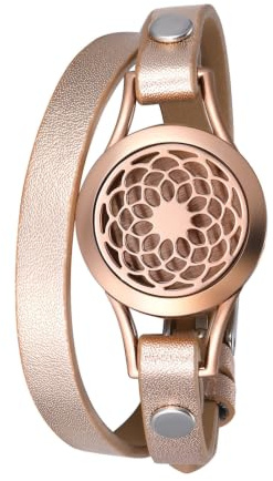 Flongo Aromatherapie Lederarmband Damen-Armband, Leder Armband Armreif Aroma Locket Diffuser Duftstofflocket mit Farbigen Filz-Pads ätherisches Öl Diffusor für Frauen