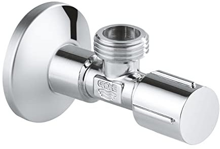 GROHE Brass Angle Valve 1/2 Inch - Pre-Roughened Connection Thread for Easy Sealing, Wall Connection 1/2 with Outlet 1/2, Metal Push-On Escutcheon Ø 55 mm, Chrome, 22041001