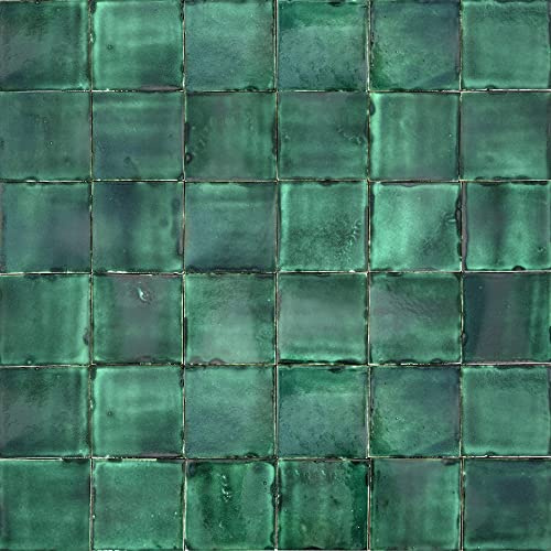Cerames piastrelle monocolore messicane Talavera Verde Deslavado – ceramiche piastrelle di mosaico verdi decorative per bagno, doccia, cucina, Una confezione di 90 piastrelle verdi 10,5x10,5 cm