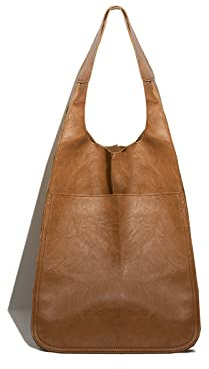 NICOLE & DORIS Borsa Grande a Tracolla Elegante in Pelle Morbida Vintage, Shopper Pieghevole da Lavoro a Spalla Marrone Chiaro