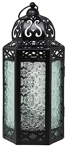 Vela Lanterns Grande lampada decorativa in metallo nero con lanterna marocchina, portacandele, per interni/esterni, decorazione della casa, patio, matrimoni, Natale, trasparente