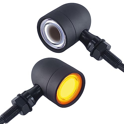 FATECIM 2X Motorcycle LED Front Turn Signals Running Driving Light Heavy Duty Motorbike White Amber Light Blinkers Indicators for Bobber Harley Honda Yamaha Suzuki Kawasaki Cruiser Chopper Black