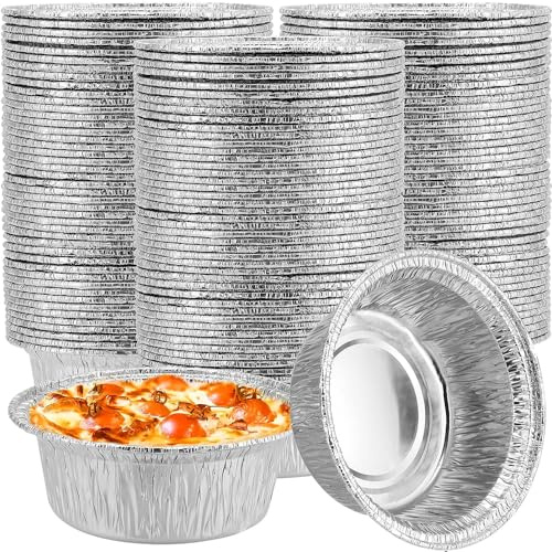 100 PCS Aluminium Foil Tin Cups, Reusable Cupcake Cases for Your Pie Dish Foil Tray Cupcake Cases for Tart, Muffin and Yorkshire Pudding, Round Foil Trays for Baking, 450ml