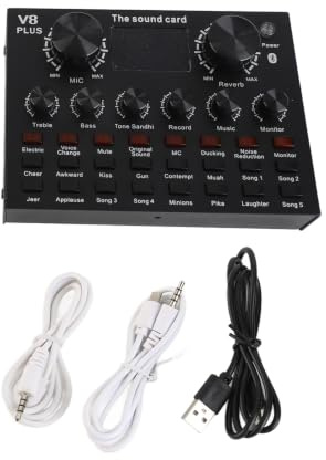 HUIOP V8 Plus Live Sound Card with Audio Cable USB Cable BT Accompaniment Sound Effects Universal for Phone Computer,V8 Plus Live Sound Card,sound card
