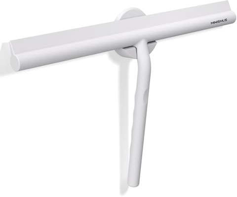 Minismus Limpia Mamparas Ducha Cristal de Silicona para Puertas, Ventanas – Rasqueta Limpiacristales Ducha, Baño y Espejos – con Colgador Magnético Autoadhesivo sin Taladrar (33 cm, Blanco)