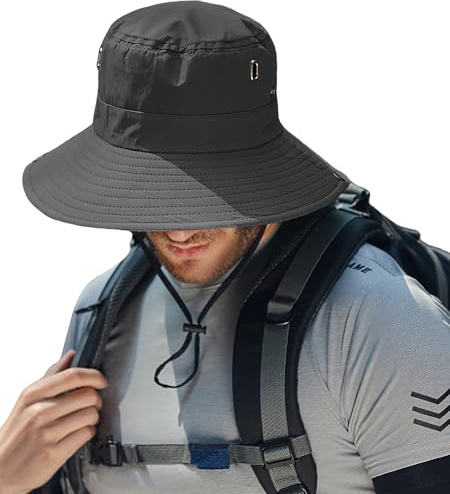 AIEOE Fischerhüte für Herren Sonnenhut Herren Herrenhut Mit Breiter Krempe Wasserdichter Hut Herren Wanderhut Herren Outdoor Grau A