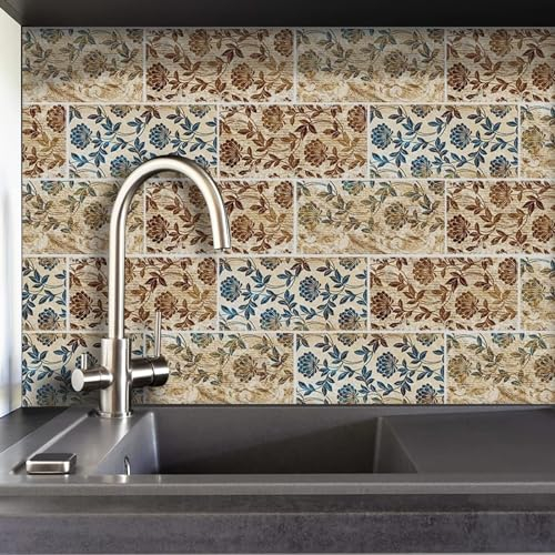 Fliesenaufkleber, 10 x 20 cm, Retro-Blumen, for Aufkleben auf Fliesen, Küchenrückwand, abziehen und aufkleben, Bodenfliesen, 3D-selbstklebende Küche (Size : 54 pack)