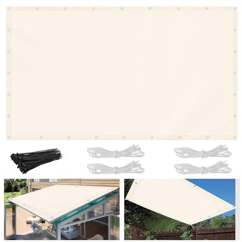 Sonnensegel 3x4m, Wasserdicht UV-Schutz Markisenstoff mit Ösen und Seil, Sonnenplane Rechteckig Reißfest Wetterfest, für Balkon Garten Terrasse, Beige