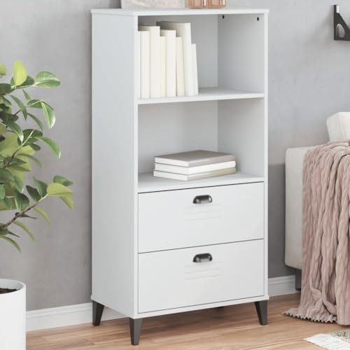 CIADAZ Bücherschrank VIKEN Weiß 60x35x123 cm Massivholz Kiefer, Standregal, Bücherregal, Ordnerregal, Hochregal, Aktenregale, Medienregal, Schlafzimmer Regal - 374947