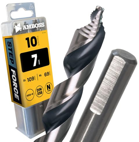 10x Spiralbohrer Step Force Ø7.0 mm - HSS-G DIN 338 für Stahl, Baustahl, Alu, Buntmetalle AMBOSS WERKZEUGE® Bohrer Bleche, Profile - Sechskant f. Bohrmaschine, Akkubohrer, Standbohrmaschine