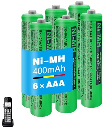 Batería AAA de 400 mAh para teléfono, pilas AAA recargables para teléfonos inalámbricos, batería de 1,2 V NI-MH, 400 mAh, para teléfonos Panasonic Gigaset, 6 unidades