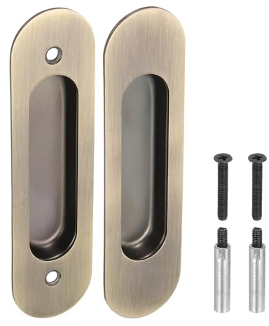 PATIKIL Recessed Finger Flush Pulls 6 Rectangular Pocket Door Handles Sliding Closet Door Pulls Barn Hardware Set with Screws/Sleeve Bolts for Home Bathroom, Green Bronze