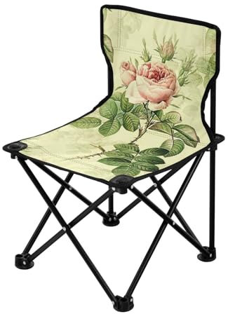 HZHXIFUFA Zusammenklappbarer Campingstuhl im Vintage-Blumen-Landhausstil, Grün, ultraleichter Strandstuhl, inklusive Tragetasche, Gartenstühle zum Angeln im Innenbereich