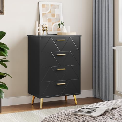 YITAHOME Kommode mit Schubladen, Komodenschrank mit 4 Schubladen, Kommode Schlafzimmer, Flur, Schubladenkommode, Kommode Hoch, Schubladenschrank Holz, 62 * 35 * 96 cm (Schwarz)