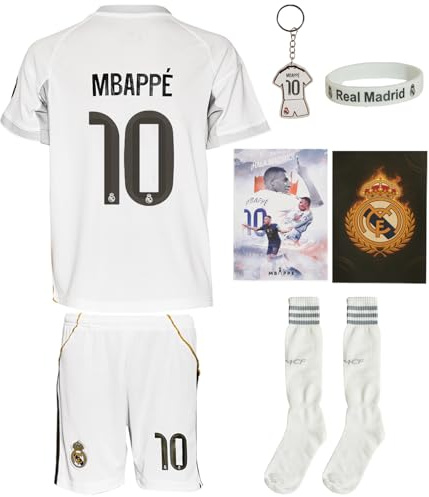 Boriverae LMS10 - Maillot de football pour enfant - Numéro 10 - Miami - Ensemble de football avec maillot, short, chaussettes et accessoires - Ensemble de football élégant pour garçons, idéal pour