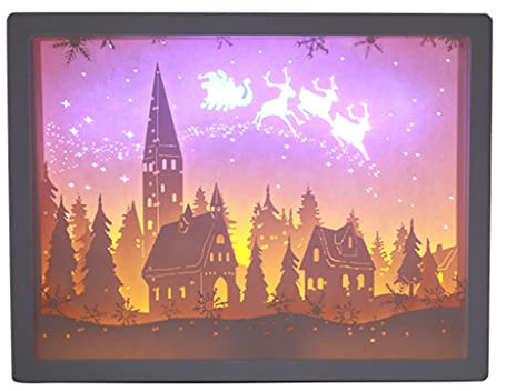 Rudiaoa Weihnachten Wald Hirsch Papercut Light Box 3D Papier Schnitzen Schatten LED Nachtlampe