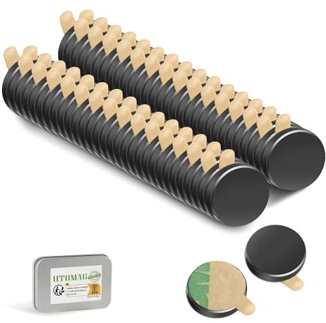 UTOMAG 60 Pezzi Calamite Adesive 8x1mm - Forti Nero Magneti Autoadesivi al Neodimio per Frigorifero, Artigianato, Mappe, Foto, Decorazioni, Scuola, Cucina e Ufficio
