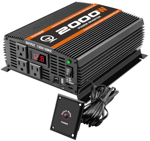 TVNIKD 2000 Watt car Power Inverter 12V to 110V/120V Inverter for car Truck semi Truck Vehicles Camping with 1 USB Ports and 2 AC Outlet Power Converter with LCD Display 2000W Inverter