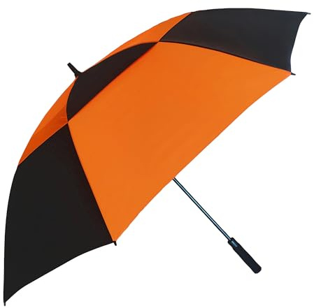 Doubwell Vented Golf Umbrella 54/62/68 Inch Automatic Extra Large Windproof Oversize Stick Rain Umbrellas For Man and Woman Can Shade For Golfer And Family (Black/Orange, 68 Inch)