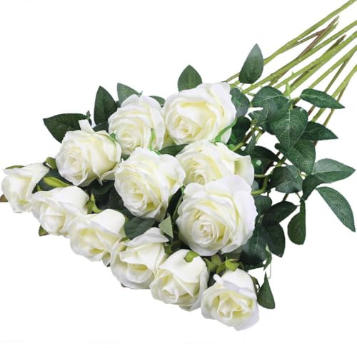 ZYEKIU Flores Artificiales Decoracion 12 Piezas 52 cm Rosas Artificiales