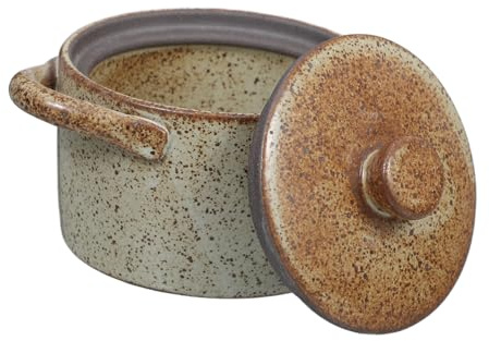 HEATSHAKING Olla De Cerámica Con Tapa Para Guisar y Vaporera De Huevos Al Baño María, Bol Pequeño Para Sopa y Guisos Caseros, Cocedor Práctico De Cerámica Rústica Para Cocina Doméstica