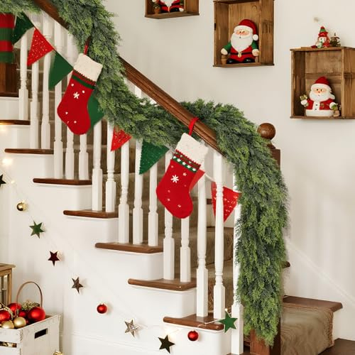Real Touch Cedar Garland - Artificial Christmas Garlands Faux Green Cedar Fake Pine Needles Garland for Fireplace,Table, Stairs, Mantle, Window,Indoor Outdoor,Home,Holiday Decor(1 PCS,16 FT) | Realistic Fake Pine Needles Garland Faux Greenery,for Fireplace Table Stairs Mantle Window Indoor Home Holiday Decor