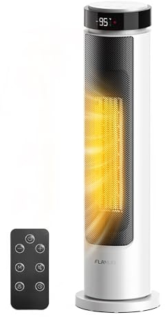 FLANUR Heizlüfter Energiesparend, 2000W PTC Keramik Heizlüfter mit Thermostat & Fernbedienung, ECO Modus, 12-Std.-Timer, Überhitzungs-Kippschut, 35dB leiser Elektroheizung, 60cm, White