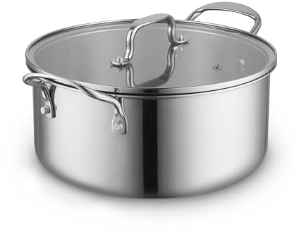 Sur La Table Tri-Ply 24cm Casserole with Tempered Glass Lid, Satin Interior Finish, Inner Capacity Markings, Induction Compatible, Stainless Steel, SLT900238