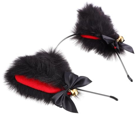iplusmile Diadema Orejas de Gato de Peluche con Lazo y Campanas Accesorio Cosplay para Niñas Fiestas y Disfraces