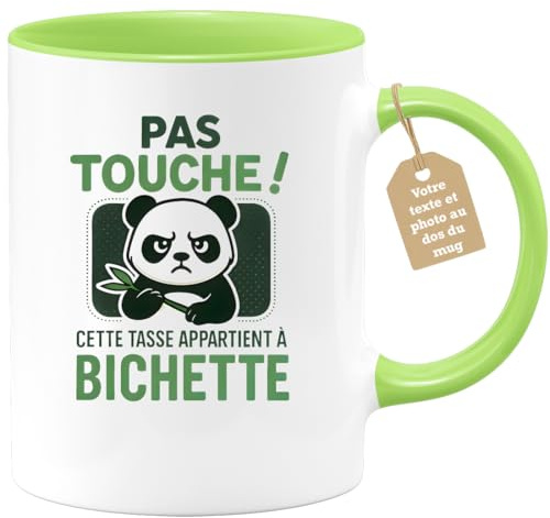 quotedazur Café-Croissant - Mug Bichette Personnalisé Femme - Pas Touche Cette Tasse De Café Est Réservée À Bichette - Cadeau Fille Adolescente Humour Humeur Matin - Vert/Céramique