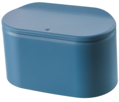 POPETPOP Poubelle de Bureau à Pression avec Couvercle Plastique Capacité Moyenne Design Carré Bleu Poubelle de Table Compacte pour Salon et Chambre